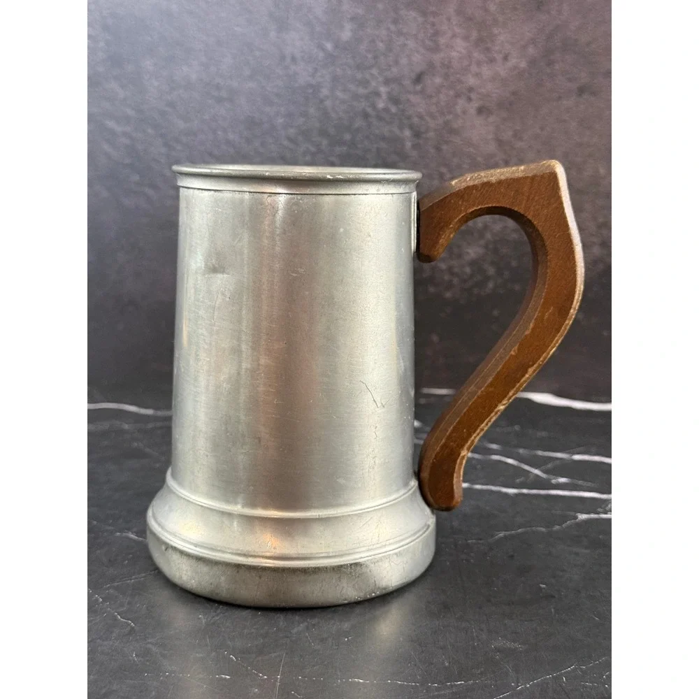 VTG International Pewter Stein Tankard Wooden Handle 5 1/4in